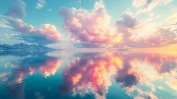 Tranquil Ocean Reflection of Clouds in a Vibrant Sky at Sunset photo
