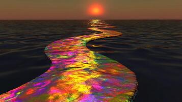 Vivid Sunset With a Colorful Path Reflecting on the Ocean Surface photo