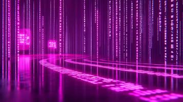 Abstract Digital Pathway with Luminous Pink Binary Data Streams photo