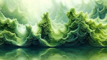 Abstract Green Nature-Inspired Artwork with Intricate Swirling Patterns and Reflections photo