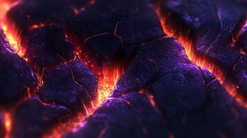 Glowing Lava Cracks with Vibrant Emissions in Close-Up View photo