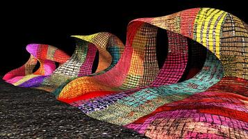 Colorful Flowing Abstract Structures with Vibrant Patterns on Dark Background photo
