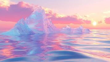 Glowing Iceberg Floating Amidst Sunset Reflections in Calm Waters photo