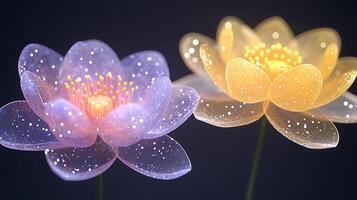 Glowing Translucent Flowers with Sparkling Details in a Dark Background photo