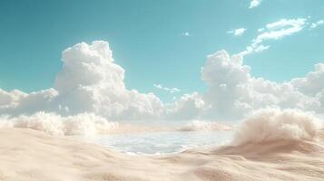 Tranquil Beachscape Under a Bright Sky with Rolling Clouds and Soft Waves photo