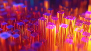 Vibrant Neon Abstract with Colorful Geometric Light Structures in Focus photo