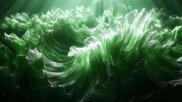 Abstract Green Waves with Shimmering Textures and Light Effects photo