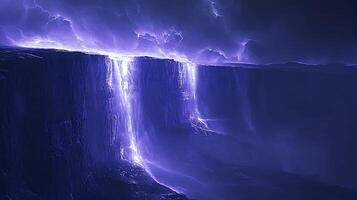 Mesmerizing Violet Waterfalls Below a Dynamic Thunderous Sky photo