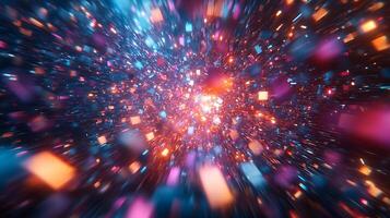 Dynamic Explosion of Neon Vibrant Geometric Particles and Abstract Motion photo