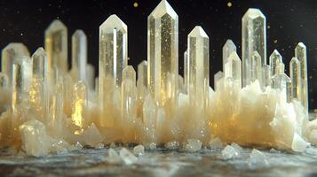 Beautiful Quartz Crystal Clusters Reflecting Light in Macro Photography photo