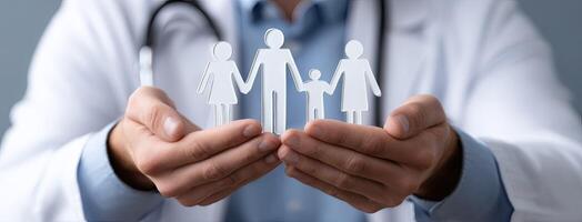 A doctor holding paper cutout of a family photo