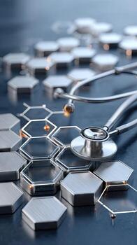 un estetoscopio es sentado en parte superior de un hexágono foto