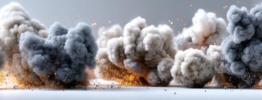 A group of white and gray smoke coming out of the ground photo