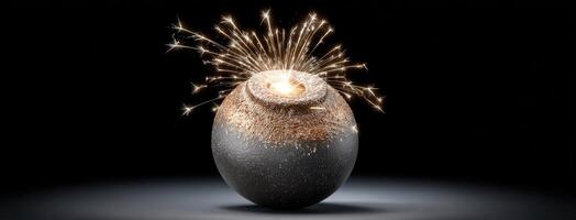 A black vase with sparklers on top photo