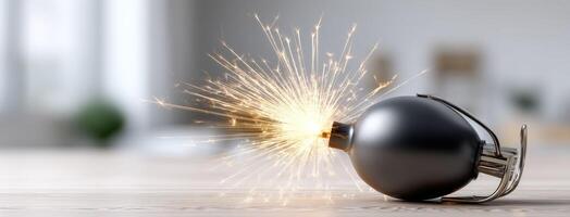 A black bomb with sparks coming out of it photo