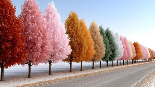 A row of trees with different colors photo