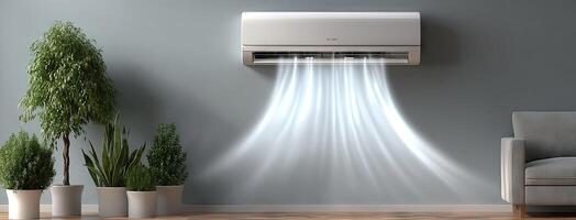 A modern air conditioner is blowing out a stream of air photo