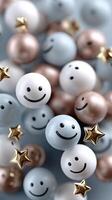 Smiley faces and stars in blue and white photo