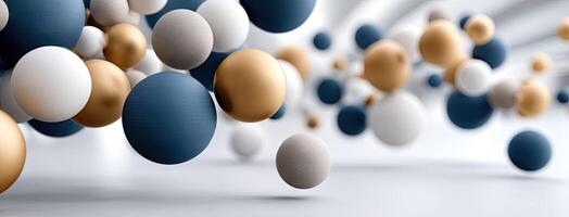 3d rendering of abstract blue and gold spheres photo
