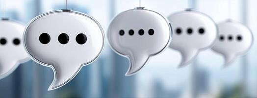 A group of speech bubbles hanging from a string photo