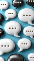 Many speech bubbles on a blue background photo