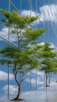 A row of trees in front of a building photo