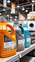 Several bottles of laundry detergent are on display in a store photo
