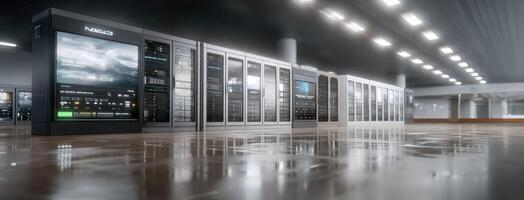 A large room with many servers and monitors photo