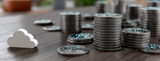 A stack of coins with a cloud in the middle photo