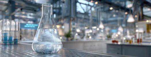 A glass vase with water sitting on a table photo