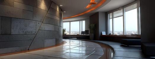 A modern office with a curved wall and floor photo