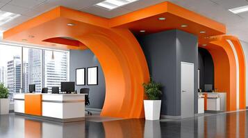 A modern office with orange and gray walls photo