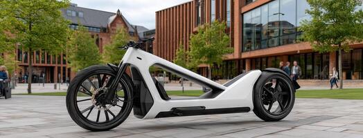 An electric motorcycle parked on the street photo