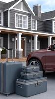 A car and suitcases in front of a house photo