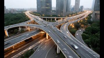 An aerial view of a highway intersection in the city photo