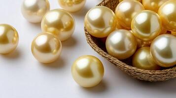 A basket filled with golden pearls photo