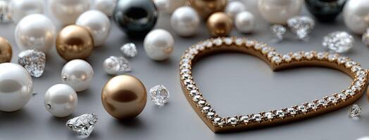 A heart shaped diamond surrounded by pearls photo