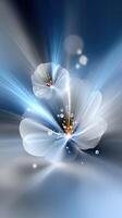 A beautiful blue flower with a light beam photo