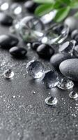 A close up of some stones and water drops photo