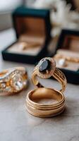 Gold wedding rings with black diamond photo