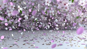 A beautiful pink and white flower is falling from the sky photo