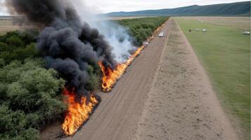 A fire burns in the middle of a field photo