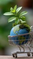 Earth in a shopping cart with plant photo
