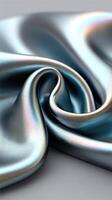 A shiny blue satin fabric with a silver and blue pattern photo
