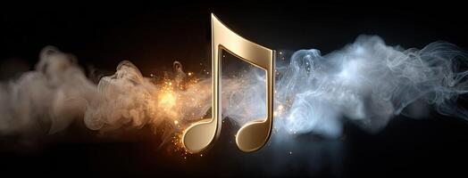 Golden musical note on black background photo