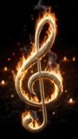 Golden treble clef on fire with candles photo