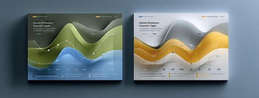Two colorful business cards with graphs on them photo