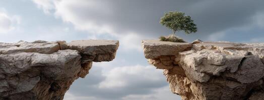A tree growing out of a crack in the rock photo