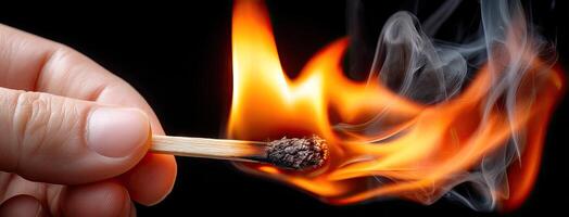 A person holding a matchstick with a match on fire photo