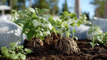 A garden with plants growing out of the ground photo
